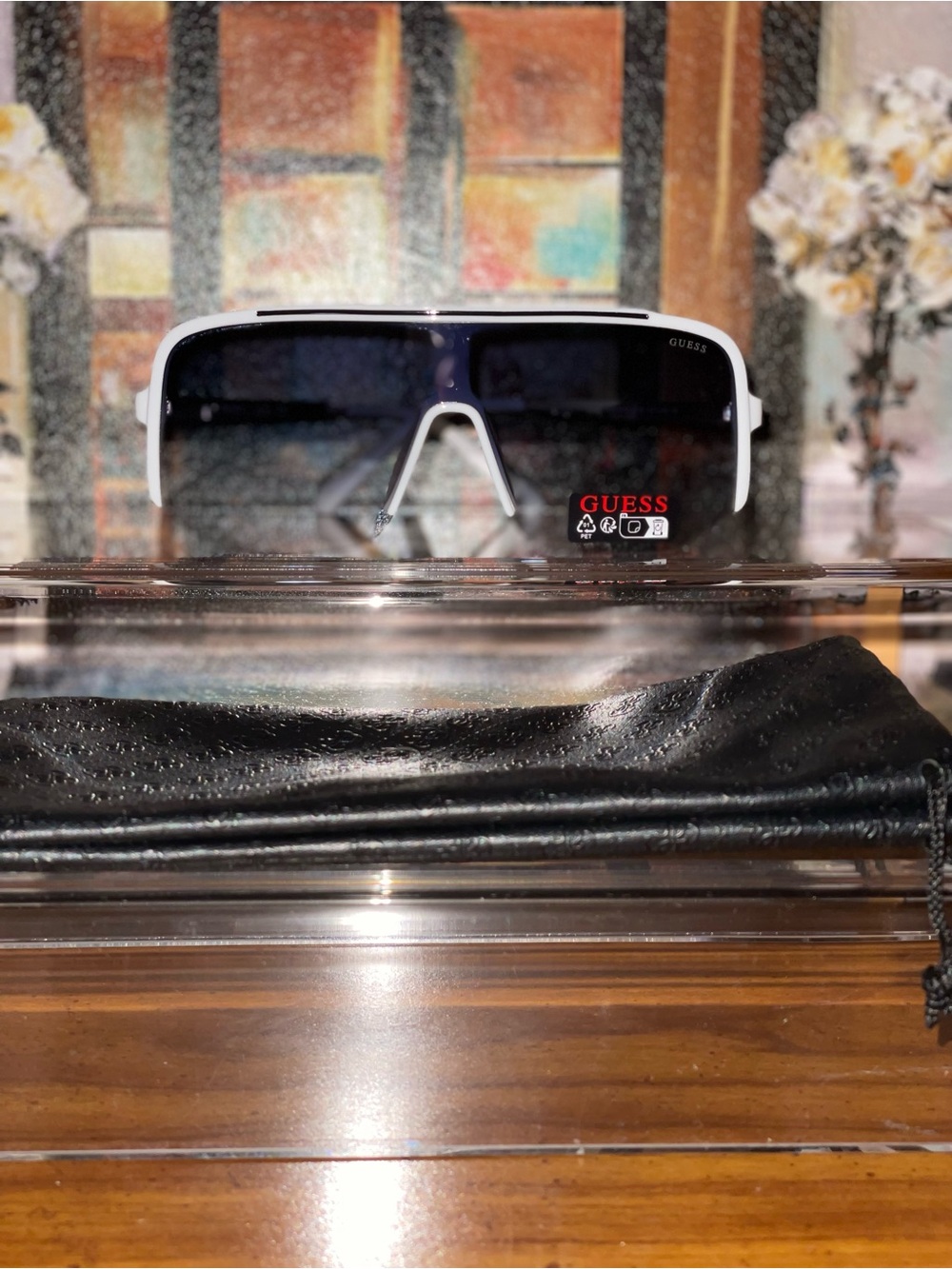 GUESS  White and Black Shield Sunglasses